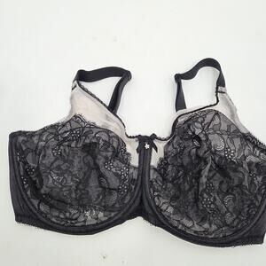 Wacoal women SZ 40DDD Chic Full Figure Underwire Black Bra White Lace